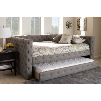 Baxton Studio CF8987-Grey-Daybed-F/T Anabella Modern and Contemporary Grey Fabric Upholstered Full Size Daybed with Trundle